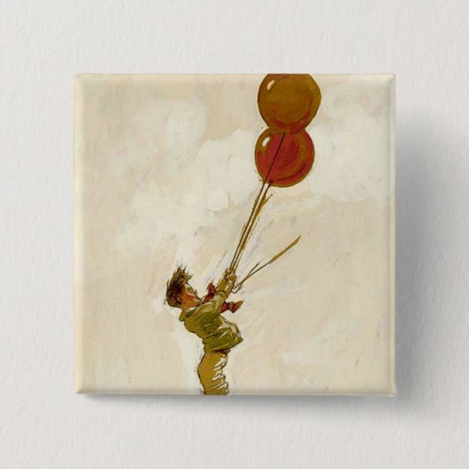 ヴィンテージパーティーで赤い風船を持った少年 缶バッジ (正面)