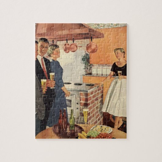 ヴィンテージパーティーのキッチン、ビール、前菜 ジグソーパズル (縦)