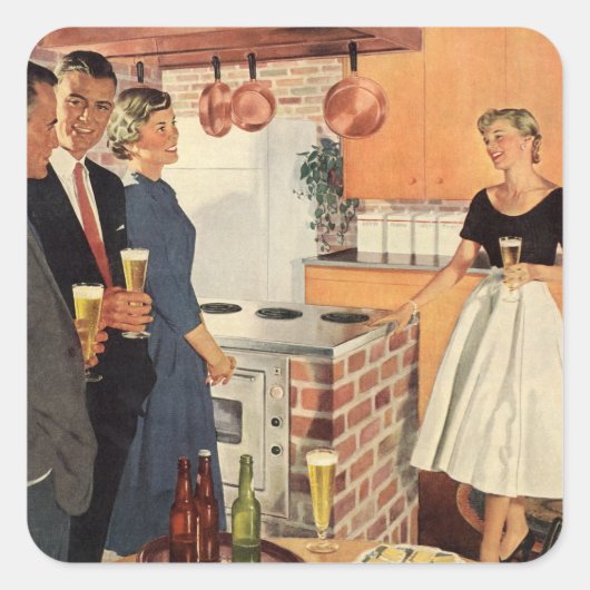 ヴィンテージパーティーのキッチン、ビール、前菜 スクエアシール (正面)