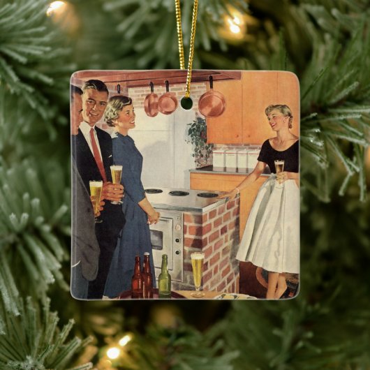 ヴィンテージパーティーのキッチン、ビール、前菜 セラミックオーナメント (ツリー)