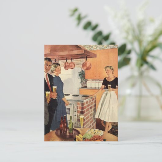 ヴィンテージパーティーのキッチン、ビール、前菜 ポストカード (スタンド正面)