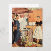 ヴィンテージパーティーのキッチン、ビール、前菜 招待状 (正面/裏面)