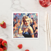 ヴィンテージパーティーガールイラストレーション スタンダードカクテルナプキン (インサイチュ)