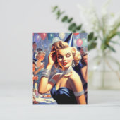 ヴィンテージパーティーガールイラストレーション ポストカード (スタンド正面)