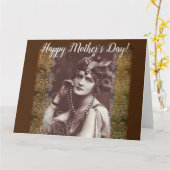 ヴィンテージパーティーガールオンタビクトリアンペストリー カード (黄色い花)