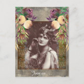 ヴィンテージパーティーガールビクトリアンオンタペストリーハガキ インビテーションポストカード (正面)