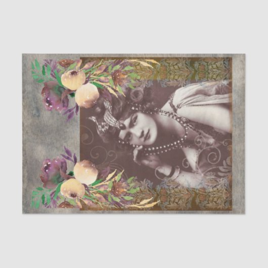 ヴィンテージパーティーガールビクトリアンタペストリーティッシュペーパー 薄葉紙 (正面)