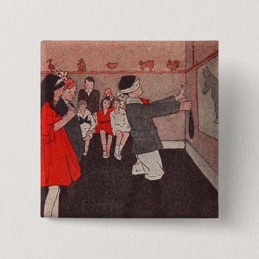 ヴィンテージパーティーゲーム – ロバにしっぽを固定 缶バッジ (正面)