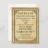 ヴィンテージパーティーファミリー懇親会結婚式日付の保存 案内ポストカード (正面/裏面)