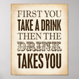 ヴィンテージパーティー最初に飲み物引用文標識プリント ポスター