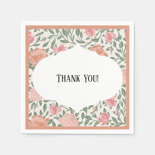 ヴィンテージパーフェクトピンク&ピーチバラ スタンダードカクテルナプキン (正面)