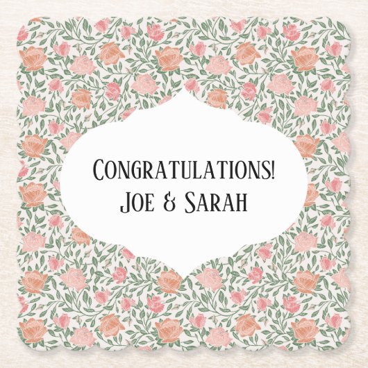 ヴィンテージパーフェクトピンク&ピーチバラ ペーパーコースター (正面)