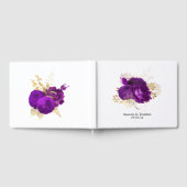 ヴィンテージパープルおよび金ゴールドフローラ結婚ズ ゲストブック (全面)