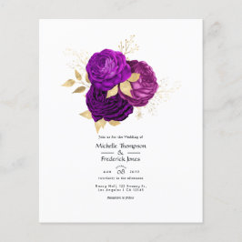 ヴィンテージパープルおよび金ゴールドフローラ結婚式招待状 チラシ