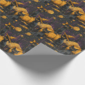 ヴィンテージパープルとオレンジ50年代ハロウィーン猫 ラッピングペーパー (角)