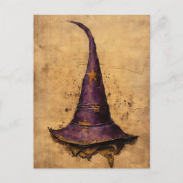 ヴィンテージパープルと金ゴールドウィッチハット ポストカード