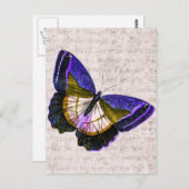 ヴィンテージパープルと金ゴールドバタフライイラストレーション ポストカード (正面/裏面)