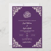 ヴィンテージパープルと金ゴールドムスリム結婚ズ 招待状 (正面)