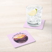 ヴィンテージパープルイエローファームハウスマウンテンサンセット スクエアペーパーコースター (インサイチュ)