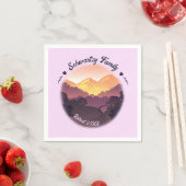 ヴィンテージパープルイエローファームハウスマウンテンサンセット スタンダードカクテルナプキン (インサイチュ)