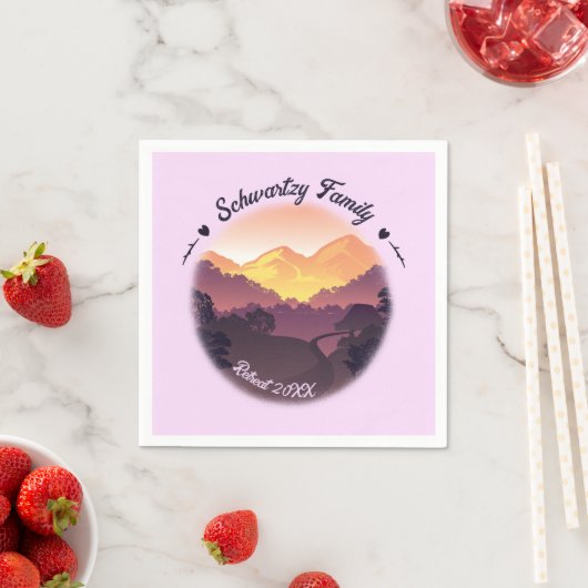 ヴィンテージパープルイエローファームハウスマウンテンサンセット スタンダードカクテルナプキン (インサイチュ)