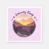 ヴィンテージパープルイエローファームハウスマウンテンサンセット スタンダードカクテルナプキン (正面)