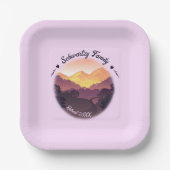 ヴィンテージパープルイエローファームハウスマウンテンサンセット ペーパープレート (正面)