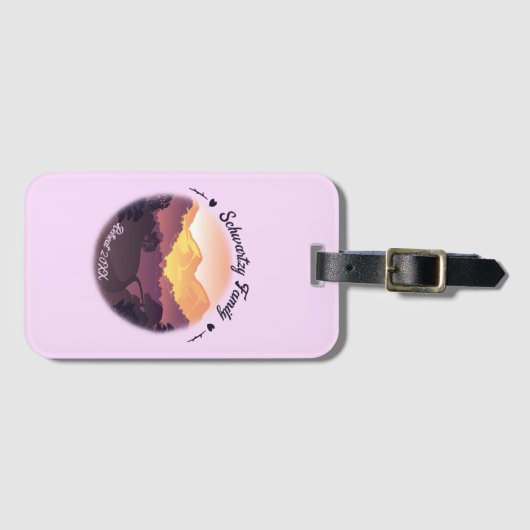 ヴィンテージパープルイエローファームハウスマウンテンサンセット ラゲッジタグ (正面横)