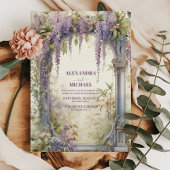 ヴィンテージパープルウィステリアアールヌーボー結婚ズ 招待状