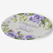 ヴィンテージパープルウォーターカラーパンジー結婚ズ ペーパープレート (アングル)