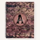 ヴィンテージパープルウッドブラックフローラモノグラム ノートブック (正面)