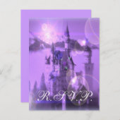 ヴィンテージパープルキャッスルウェディングRSVPカード インビテーションポストカード (正面/裏面)