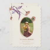 ヴィンテージパープルクリームフローラ写真葬儀プログラム 招待状 (正面/裏面)