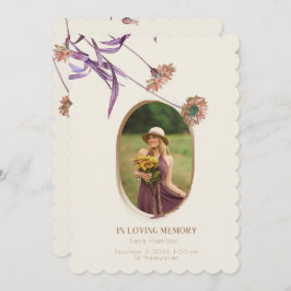 ヴィンテージパープルクリームフローラ写真葬儀プログラム 招待状