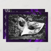 ヴィンテージパープルシルクマスカレードボール招待状 招待状 (正面/裏面)