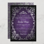 ヴィンテージパープルシルバープリンセスティアラキンセアニラ 招待状 (正面/裏面)