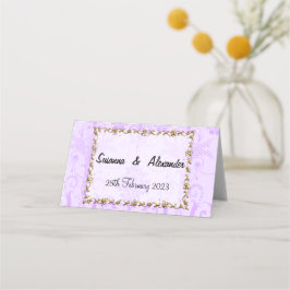 ヴィンテージパープルダマスウェディング プレイスカード
