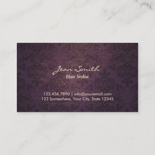 ヴィンテージパープルダマスクアンティークシザー美容師 名刺 (裏面)