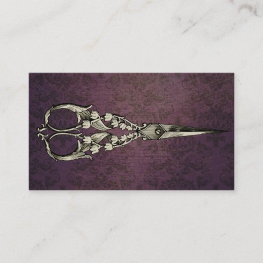 ヴィンテージパープルダマスクアンティークシザー美容師 名刺 (正面)