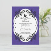 ヴィンテージパープルダマスクガールズベビーシャワー招待状 招待状 (スタンド正面)