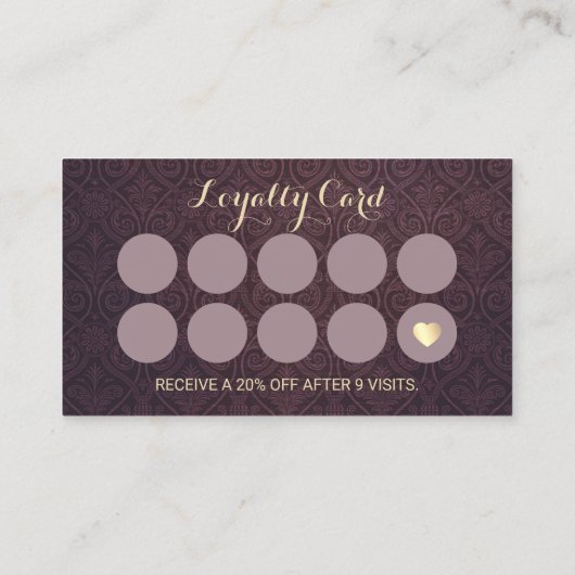 ヴィンテージパープルダマスク金ゴールドまつ毛サロンロイヤリティ ロイヤリティカード (裏面)