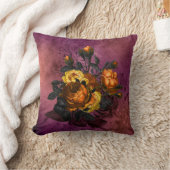 ヴィンテージパープルハロウィーンオレンジブラックフラワーバラ クッション (ブランケット)