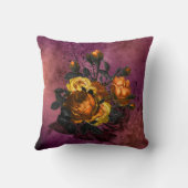 ヴィンテージパープルハロウィーンオレンジブラックフラワーバラ クッション (裏面)