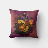 ヴィンテージパープルハロウィーンオレンジブラックフラワーバラ クッション (正面)