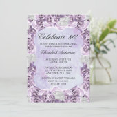 ヴィンテージパープルバラと羽80誕生日 招待状 (スタンド正面)