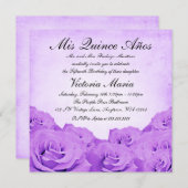 ヴィンテージパープルバラキンセアニェラ誕生日パーティー 招待状 (正面/裏面)