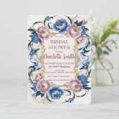ヴィンテージパープルバラフラワーアンティークブライダルシャワー 招待状 (スタンド正面)