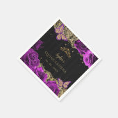 ヴィンテージパープルバラブラック金ゴールドレースキンセアニラ スタンダードカクテルナプキン (角)