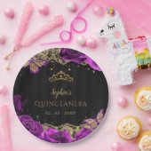 ヴィンテージパープルバラブラック金ゴールドレースキンセアニラ ペーパープレート (パーティー)