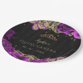 ヴィンテージパープルバラブラック金ゴールドレースキンセアニラ ペーパープレート (アングル)